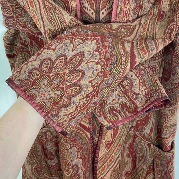 Vintage Rust Brown Floral Shacket Embroidered Sweater Jacket Reversible Coat S - Picture 8 of 9